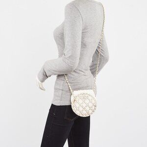 Chanel White Leather Round Caged Crossbody Bag